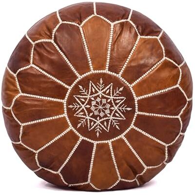 Moroccan Leather Pouf marocain fait main en cuir marron foncé Repose-pieds ottoman 100 % cuir véritable pas de remplissage Moroccan Leather Pouf marocain fait main en cuir marron foncé Repose-pieds ottoman 100 % cuir véritable pas de remplissage
