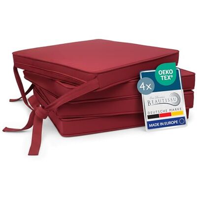 Beautissu set de 4 coussin de chaise d'intérieur déhoussable et lavable 45x40cm rouge galette avec bandes de fixation d'assise extérieur jardin rembourrage liens cuisine antidérapant Loft SK Beautissu set de 4 coussin de chaise d'intérieur déhoussable et lavable 45x40cm rouge galette avec bandes de fixation d'assise extérieur jardin rembourrage liens cuisine antidérapant Loft SK