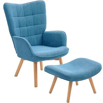 HOMCOM Fauteuil Wing avec pouf, velours côtelé, salon, bleu Fauteuil salon, Fauteuil relaxant moderne, Fauteuil avec accoudoirs, Fauteuil de lecture, Pour la chambre HOMCOM Fauteuil Wing avec pouf, velours côtelé, salon, bleu Fauteuil salon, Fauteuil relaxant moderne, Fauteuil avec accoudoirs, Fauteuil de lecture, Pour la chambre