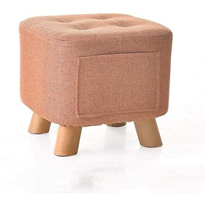 KHLMSRXJ Tabouret repose-pieds ottoman rembourré, tabouret rond avec tabouret en bois à 4 pieds, housse en lin amovible avec poche, tapis antidérapant pour salon et chambre (couleur : orange) KHLMSRXJ Tabouret repose-pieds ottoman rembourré, tabouret rond avec tabouret en bois à 4 pieds, housse en lin amovible avec poche, tapis antidérapant pour salon et chambre (couleur : orange)