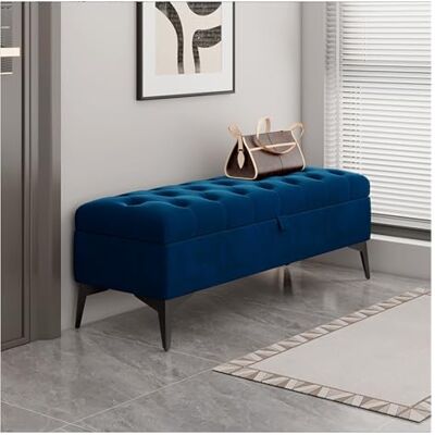 NexaGeniX Banc de lit Banc de rangement d'entrée moderne bout lit Ottoman Rembourré en velours Bancs chambre à coucher for pied capitonné Repose-pieds Tabouret(Dark blue,90 * 40 * 43cm) NexaGeniX Banc de lit Banc de rangement d'entrée moderne bout lit Ottoman Rembourré en velours Bancs chambre à coucher for pied capitonné Repose-pieds Tabouret(Dark blue,90 * 40 * 43cm)