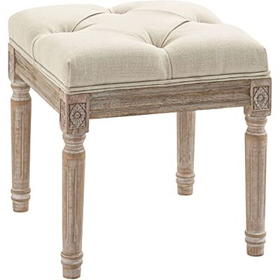 HOMCOM Repose Pied Salon, Ottoman, Siège Rembourré, 40 x 40 x 43 cm, Beige Tissu Aspect Lin, Pieds en Bois d'Hévéa, Pouf Salon Carré, Chambre à Coucher, Entrée HOMCOM Repose Pied Salon, Ottoman, Siège Rembourré, 40 x 40 x 43 cm, Beige Tissu Aspect Lin, Pieds en Bois d'Hévéa, Pouf Salon Carré, Chambre à Coucher, Entrée
