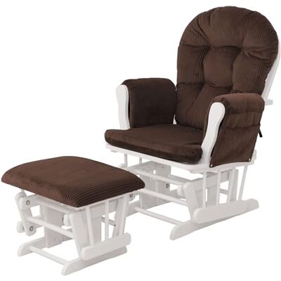 Mendler HWC-C76 Fauteuil de relaxation à bascule avec tabouret en tissu velours côtelé 320 g/m² Certifié Öko-Tex Marron Armature blanche Mendler HWC-C76 Fauteuil de relaxation à bascule avec tabouret en tissu velours côtelé 320 g/m² Certifié Öko-Tex Marron Armature blanche