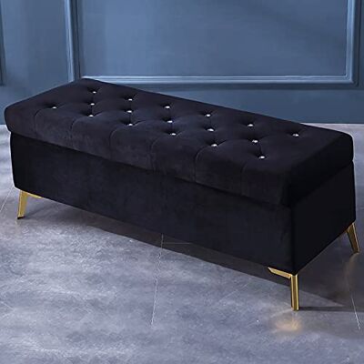 CHYOOP Luxueux banc ottoman de rangement à boutons en cristal, extrémité de lit en velours, décoration moderne en fourrure, repose-pieds pour salon, entrée, ben-noir, 100 x 42 x 45 cm CHYOOP Luxueux banc ottoman de rangement à boutons en cristal, extrémité de lit en velours, décoration moderne en fourrure, repose-pieds pour salon, entrée, ben-noir, 100 x 42 x 45 cm