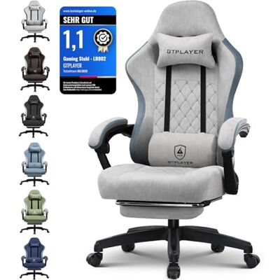 GTPLAYER Chaise Gaming , fauteuil ergonomique pour gaming avec revêtement en tissu, coussin de siège à ressorts, accoudoirs reliés et repose-pieds Tissu Gris GTPLAYER Chaise Gaming , fauteuil ergonomique pour gaming avec revêtement en tissu, coussin de siège à ressorts, accoudoirs reliés et repose-pieds Tissu Gris