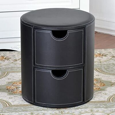SNLKCLRA Tabouret de rangement moderne ottoman en cuir avec tiroir rond rembourré, repose-pieds polyvalent, tabouret à langer pour salon, chambre à coucher, entrée Noir a 39 x 39 x 45 cm SNLKCLRA Tabouret de rangement moderne ottoman en cuir avec tiroir rond rembourré, repose-pieds polyvalent, tabouret à langer pour salon, chambre à coucher, entrée Noir a 39 x 39 x 45 cm