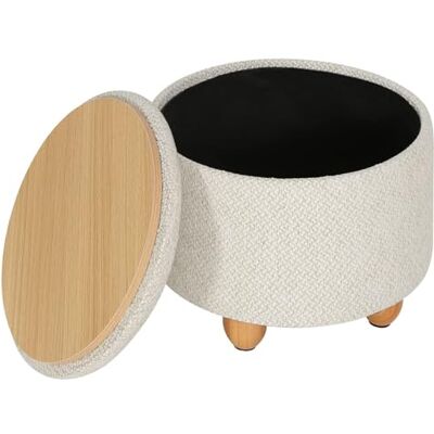 WOLTU Tabouret rond avec espace de rangement, repose-pieds avec couvercle, tabouret rembourré, pieds en bois massif, housse en lin, diamètre 39 x 33 cm, blanc crème WOLTU Tabouret rond avec espace de rangement, repose-pieds avec couvercle, tabouret rembourré, pieds en bois massif, housse en lin, diamètre 39 x 33 cm, blanc crème