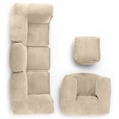 Lumaland Ensemble modulaire basique en velours côtelé Canapé avec fauteuil et pouf 5 sacs d'intérieur avec rembourrage Canapé modulaire avec perles EPS Coussin d'assise XXL pour salon, chambre Lumaland Ensemble modulaire basique en velours côtelé Canapé avec fauteuil et pouf 5 sacs d'intérieur avec rembourrage Canapé modulaire avec perles EPS Coussin d'assise XXL pour salon, chambre