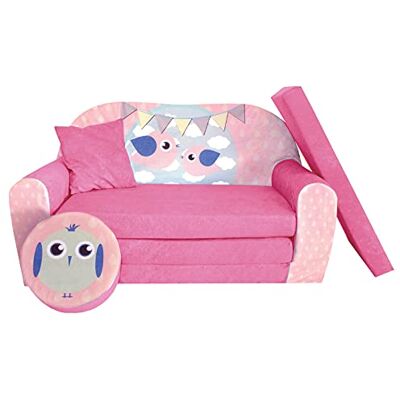 FORTISLINE Canapé pour enfant canapé pour enfant Fonction lit rabattable + tabouret W319 2 nombreux motifs (Bird Pink) FORTISLINE Canapé pour enfant canapé pour enfant Fonction lit rabattable + tabouret W319 2 nombreux motifs (Bird Pink)