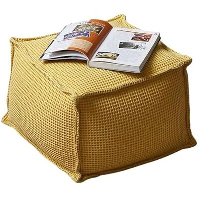 ANANGE Pouf ottoman en pur coton gaufré avec rembourrage Pouf d'angle Repose-pieds L : 43 x 43 x 30 cm Jaune ANANGE Pouf ottoman en pur coton gaufré avec rembourrage Pouf d'angle Repose-pieds L : 43 x 43 x 30 cm Jaune