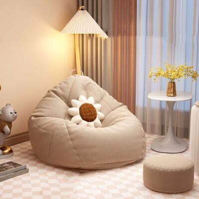 GWFBLID Pouf poire en lin avec mousse à mémoire de forme à haut rebond avec housse douce et amovible pour adultes (bleu) GWFBLID Pouf poire en lin avec mousse à mémoire de forme à haut rebond avec housse douce et amovible pour adultes (bleu)