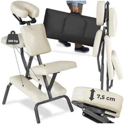 tectake ® Fauteuil de massage pliable et tatouage – Tabouret ergonomique sans accoudoir – Fauteuil de traitement portable et mobile – Sac de transport pour accessoires – Beige tectake ® Fauteuil de massage pliable et tatouage – Tabouret ergonomique sans accoudoir – Fauteuil de traitement portable et mobile – Sac de transport pour accessoires – Beige