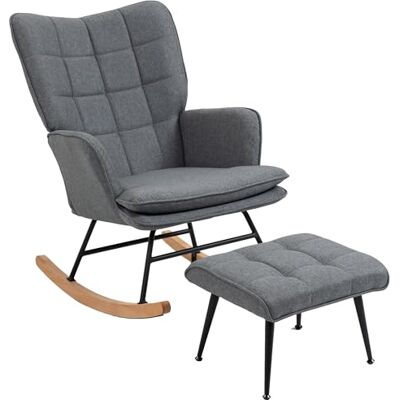 HOMCOM Fauteuil à Bascule avec Repose-Pieds, Rocking Chair en Tissu Aspect Lin, Assise Large, Dossier Haut, Coussin Inclus, Chaise à Bascule pour Salon, Chambre, Gris HOMCOM Fauteuil à Bascule avec Repose-Pieds, Rocking Chair en Tissu Aspect Lin, Assise Large, Dossier Haut, Coussin Inclus, Chaise à Bascule pour Salon, Chambre, Gris