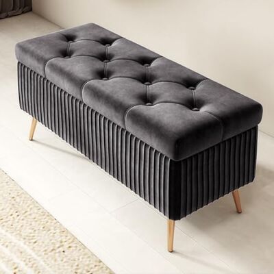 GIZNXBA Ottoman Pouf Ottoman De Rangement En Velours, Banc D'entrée Avec Pieds Dorés, Banc Rembourré De Chambre À Coucher Pour Le Bout Du Lit, Pouf Moderne À Boutons Pour Le Salon(/Dark Gray,40cm) GIZNXBA Ottoman Pouf Ottoman De Rangement En Velours, Banc D'entrée Avec Pieds Dorés, Banc Rembourré De Chambre À Coucher Pour Le Bout Du Lit, Pouf Moderne À Boutons Pour Le Salon(/Dark Gray,40cm)