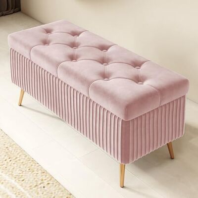 GIZNXBA Ottoman Pouf Ottoman De Rangement En Velours, Banc D'entrée Avec Pieds Dorés, Banc Rembourré De Chambre À Coucher Pour Le Bout Du Lit, Pouf Moderne À Boutons Pour Le Salon(/Pink,60cm) GIZNXBA Ottoman Pouf Ottoman De Rangement En Velours, Banc D'entrée Avec Pieds Dorés, Banc Rembourré De Chambre À Coucher Pour Le Bout Du Lit, Pouf Moderne À Boutons Pour Le Salon(/Pink,60cm)