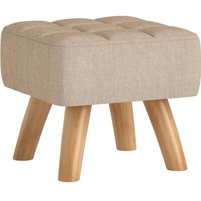 HOMCOM Repose Pied Salon, Ottoman, siège rembourré en Tissu, avec Pieds en Bois, Pouf Salon, pour Chambre à Coucher, entrée, 27 x 27 x 26 cm, Marron Clair HOMCOM Repose Pied Salon, Ottoman, siège rembourré en Tissu, avec Pieds en Bois, Pouf Salon, pour Chambre à Coucher, entrée, 27 x 27 x 26 cm, Marron Clair