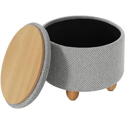 WOLTU Tabouret rond avec espace de rangement, repose-pieds avec couvercle, tabouret rembourré, pieds en bois massif, housse en lin, diamètre 39 x 33 cm, gris clair WOLTU Tabouret rond avec espace de rangement, repose-pieds avec couvercle, tabouret rembourré, pieds en bois massif, housse en lin, diamètre 39 x 33 cm, gris clair