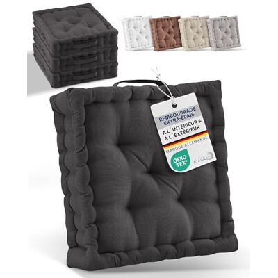 Beautissu set de 4 coussins de sol d'assise coton avec poignée de transport 40x40cm anthracite matelas épais 8cm 100% coussin de chaise intérieur extérieur Beauitssu siège galette Mila Beautissu set de 4 coussins de sol d'assise coton avec poignée de transport 40x40cm anthracite matelas épais 8cm 100% coussin de chaise intérieur extérieur Beauitssu siège galette Mila