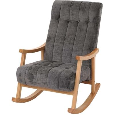 Mendler HWC-K10 Fauteuil à bascule en bois MVG tissu/textile chenille (465 g/m²) Gris foncé Armature naturelle Mendler HWC-K10 Fauteuil à bascule en bois MVG tissu/textile chenille (465 g/m²) Gris foncé Armature naturelle
