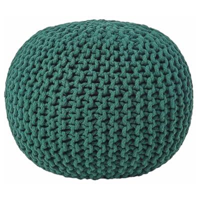 HOMESCAPES Pouf Rond tressé en Coton, Pouf Tricot Coloris Vert Anglais, 40x35 cm HOMESCAPES Pouf Rond tressé en Coton, Pouf Tricot Coloris Vert Anglais, 40x35 cm