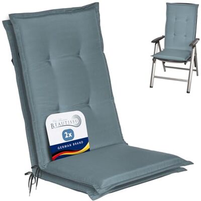 Beautissu coussin haut dossier pour chaise jardin set de 2 confortable doux 120x50cm bleu rembourrage 6cm extra résistant à la lumière UV assise fauteuil exterieur mousse galette Loft HL Beautissu coussin haut dossier pour chaise jardin set de 2 confortable doux 120x50cm bleu rembourrage 6cm extra résistant à la lumière UV assise fauteuil exterieur mousse galette Loft HL