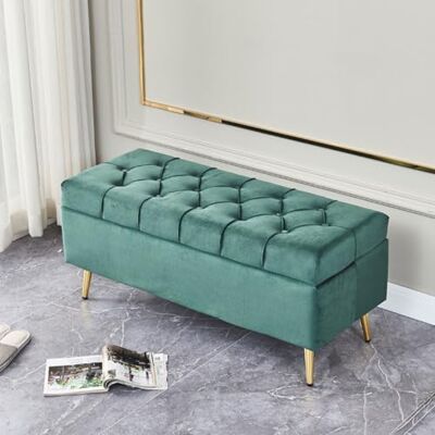 GWFBLID Banc ottoman moderne en velours avec couvercle Banc de lit avec rangement Repose-pieds rembourré avec pieds dorés Banc rembourré pour salon, salle à manger, entrée GWFBLID Banc ottoman moderne en velours avec couvercle Banc de lit avec rangement Repose-pieds rembourré avec pieds dorés Banc rembourré pour salon, salle à manger, entrée