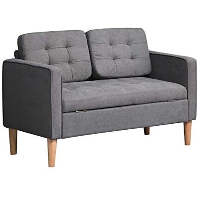 HOMCOM Canapé d'amour moderne 2 places, petit coffre capitonné, Gris Canapé en tissu, pieds en bois d'hévéa. HOMCOM Canapé d'amour moderne 2 places, petit coffre capitonné, Gris Canapé en tissu, pieds en bois d'hévéa.