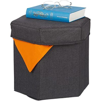 Relaxdays Pouf de rangement pliable rembourré doux pour salon, en tissu, 31 x 36 x 32 cm, gris foncé Relaxdays Pouf de rangement pliable rembourré doux pour salon, en tissu, 31 x 36 x 32 cm, gris foncé