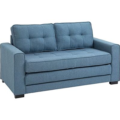 HOMCOM Canapé Convertible 2 Places Canapé-Lit 147,5 x 75 x 85 cm Bleu Dossier Capitonné, Coussins, Matelas Pliable au Sol, Tissu Effet Lin, pour Salon, Chambre d'Amis HOMCOM Canapé Convertible 2 Places Canapé-Lit 147,5 x 75 x 85 cm Bleu Dossier Capitonné, Coussins, Matelas Pliable au Sol, Tissu Effet Lin, pour Salon, Chambre d'Amis