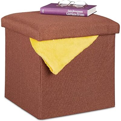 Relaxdays Pouf de rangement pliable rembourré doux carré en tissu avec cube Marron HBT 37 x 37,5 x 37,5 cm Relaxdays Pouf de rangement pliable rembourré doux carré en tissu avec cube Marron HBT 37 x 37,5 x 37,5 cm