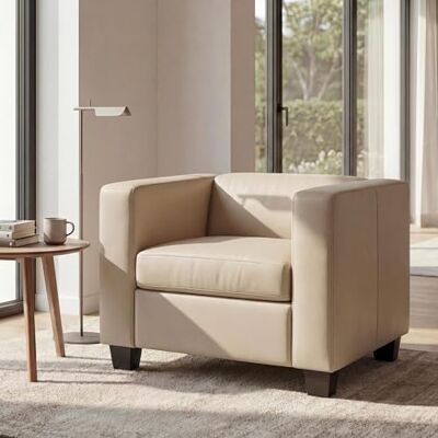 Mendler Fauteuil lounge Lille-AM en cuir synthétique Crème Mendler Fauteuil lounge Lille-AM en cuir synthétique Crème