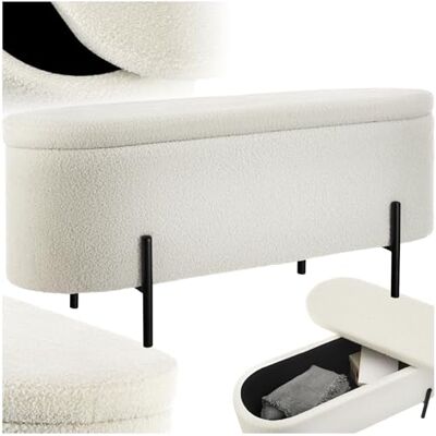 tectake ® Canapé avec espace de rangement Coffre de rangement rembourré Coffre de rangement rembourré Tissu bouclé style Scandi 97x36x42cm Blanc crème tectake ® Canapé avec espace de rangement Coffre de rangement rembourré Coffre de rangement rembourré Tissu bouclé style Scandi 97x36x42cm Blanc crème