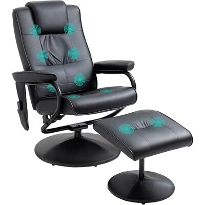 HOMCOM Fauteuil de Massage et Relaxation Électrique Inclinable Noir Pivotant, avec Repose-Pied, Revêtement Synthétique HOMCOM Fauteuil de Massage et Relaxation Électrique Inclinable Noir Pivotant, avec Repose-Pied, Revêtement Synthétique