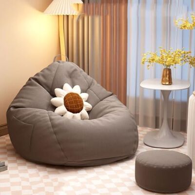 GWFBLID Pouf poire classique avec mousse à mémoire de forme et lin avec housse douce et amovible avec repose-pieds, coussin de sol avec coussin décoratif pour adultes, adolescents, enfants, filles, GWFBLID Pouf poire classique avec mousse à mémoire de forme et lin avec housse douce et amovible avec repose-pieds, coussin de sol avec coussin décoratif pour adultes, adolescents, enfants, filles,