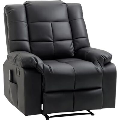 HOMCOM Fauteuil de Massage avec Dossier inclinable manuellement et Repose-Pied, de Relaxation massant TV, revêtement synthétique, télécommande Incluse Noir HOMCOM Fauteuil de Massage avec Dossier inclinable manuellement et Repose-Pied, de Relaxation massant TV, revêtement synthétique, télécommande Incluse Noir