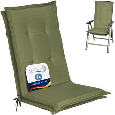 Beautissu coussin haut dossier pour chaise jardin set de 2 confortable doux 120x50cm vert olive rembourrage 6cm extra résistant à la lumière UV assise fauteuil exterieur mousse galette Loft HL Beautissu coussin haut dossier pour chaise jardin set de 2 confortable doux 120x50cm vert olive rembourrage 6cm extra résistant à la lumière UV assise fauteuil exterieur mousse galette Loft HL