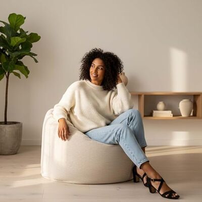 LiveDeco Pouf Rond XL, Déhoussable avec Billes, Velours Côtelé Ultra Doux Beige, Intérieur pour Salon, Chambre Titan LiveDeco Pouf Rond XL, Déhoussable avec Billes, Velours Côtelé Ultra Doux Beige, Intérieur pour Salon, Chambre Titan