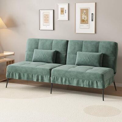 COMHOMA Canapé-lit avec Fonction de Couchage Housse futon Convertible Canapé d'angle Canapé d'invité 3 Places avec Dossier réglable en Velours côtelé Vert COMHOMA Canapé-lit avec Fonction de Couchage Housse futon Convertible Canapé d'angle Canapé d'invité 3 Places avec Dossier réglable en Velours côtelé Vert