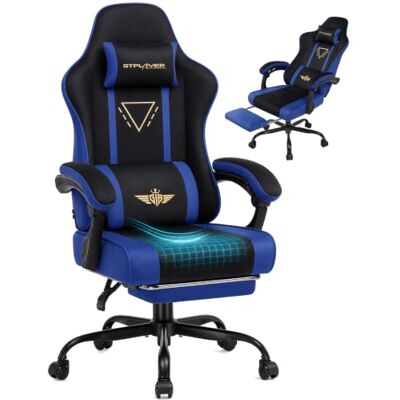 GTPLAYER Fauteuil de jeu ergonomique avec assise en tissu, coussin à ressorts, accoudoirs et repose-pieds intégrés, supporte jusqu'à 150 kg, bleu. GTPLAYER Fauteuil de jeu ergonomique avec assise en tissu, coussin à ressorts, accoudoirs et repose-pieds intégrés, supporte jusqu'à 150 kg, bleu.