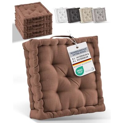 Beautissu set de 4 coussins de sol d'assise coton avec poignée de transport 40x40cm marron matelas épais 8cm 100% coussin de chaise intérieur extérieur Beauitssu siège galette Mila Beautissu set de 4 coussins de sol d'assise coton avec poignée de transport 40x40cm marron matelas épais 8cm 100% coussin de chaise intérieur extérieur Beauitssu siège galette Mila