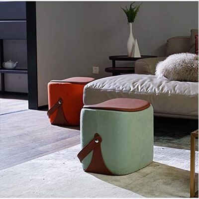 KHLMSRXJ Petit tabouret ottoman, tabouret portable avec poignée, repose-pieds rembourré en velours et cuir en bois massif KHLMSRXJ Petit tabouret ottoman, tabouret portable avec poignée, repose-pieds rembourré en velours et cuir en bois massif