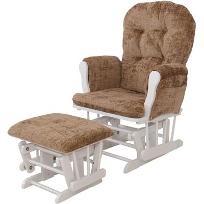 Mendler HWC-C76 Fauteuil de relaxation à bascule avec tabouret en tissu chenille (465 g/m²) Certifié Öko-Tex Marron clair Armature blanche Mendler HWC-C76 Fauteuil de relaxation à bascule avec tabouret en tissu chenille (465 g/m²) Certifié Öko-Tex Marron clair Armature blanche