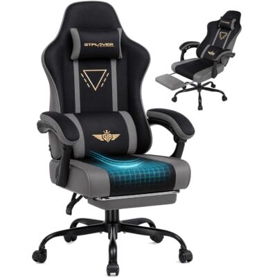 GTPLAYER Fauteuil de jeu ergonomique avec assise en tissu, coussin à ressorts, accoudoirs et repose-pieds intégrés, supporte jusqu'à 150 kg, gris. GTPLAYER Fauteuil de jeu ergonomique avec assise en tissu, coussin à ressorts, accoudoirs et repose-pieds intégrés, supporte jusqu'à 150 kg, gris.