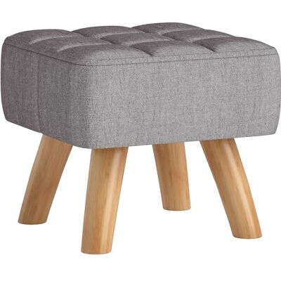 HOMCOM Repose Pied Salon, Ottoman, siège rembourré en Tissu, avec Pieds en Bois, Pouf Salon, pour Chambre à Coucher, entrée, 27 x 27 x 26 cm, Gris HOMCOM Repose Pied Salon, Ottoman, siège rembourré en Tissu, avec Pieds en Bois, Pouf Salon, pour Chambre à Coucher, entrée, 27 x 27 x 26 cm, Gris