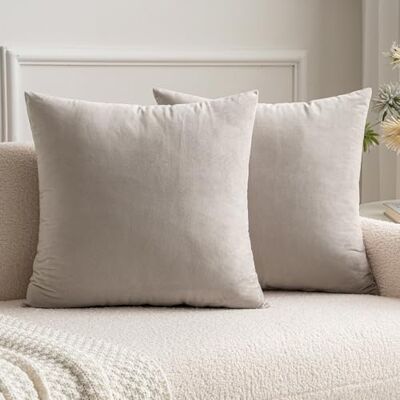 MIULEE Housse de coussin décorative veloutée en microfibre unie pour canapé ou chambre à coucher avec fermeture éclair invisible, carrée, doublée, 40 x 40 cm, 2 pièces, grège (heart wood) MIULEE Housse de coussin décorative veloutée en microfibre unie pour canapé ou chambre à coucher avec fermeture éclair invisible, carrée, doublée, 40 x 40 cm, 2 pièces, grège (heart wood)