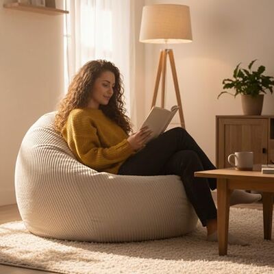 LiveDeco Pouf Poire Déhoussable avec Billes, Velours Côtelé Beige, Intérieur pour Salon, Chambre BiG52 LiveDeco Pouf Poire Déhoussable avec Billes, Velours Côtelé Beige, Intérieur pour Salon, Chambre BiG52