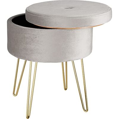 tectake Tabouret avec espace de rangement Velours Capacité de charge jusqu'à 300 kg Assise rembourrée, couvercle amovible Table d'appoint Pieds en acier Rond Gris clair tectake Tabouret avec espace de rangement Velours Capacité de charge jusqu'à 300 kg Assise rembourrée, couvercle amovible Table d'appoint Pieds en acier Rond Gris clair