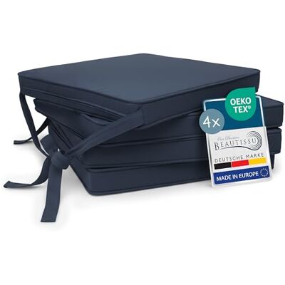 Beautissu set de 4 coussin de chaise d'intérieur galette déhoussable assise 45x40cm bleu foncé avec bandes de fixation d' extérieur jardin Lavable Exterieur liens cuisine rembourrage Loft SK Beautissu set de 4 coussin de chaise d'intérieur galette déhoussable assise 45x40cm bleu foncé avec bandes de fixation d' extérieur jardin Lavable Exterieur liens cuisine rembourrage Loft SK