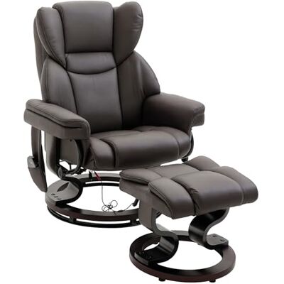 HOMCOM Fauteuil de relaxation avec fonction massage, tabouret de massage, fauteuil avec fonction couchette, en simili cuir, marron, 79 x 82 x 101 cm HOMCOM Fauteuil de relaxation avec fonction massage, tabouret de massage, fauteuil avec fonction couchette, en simili cuir, marron, 79 x 82 x 101 cm