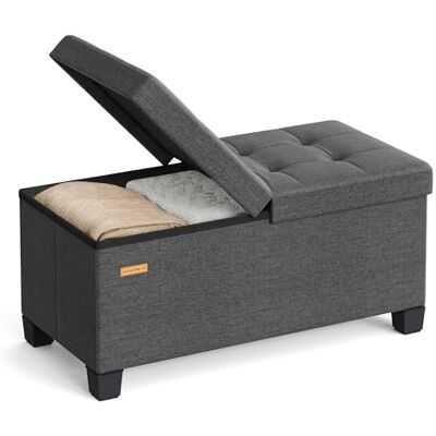 SONGMICS Banc Pouf de Rangement avec Pieds, Coffre de Rangement Pliable avec Couvercle Rabattable, Banc de Bout de Lit, pour Salon, Chambre, Entrée, Tissu Façon Lin, 76 cm, Gris Ardoise LSF049GN01 SONGMICS Banc Pouf de Rangement avec Pieds, Coffre de Rangement Pliable avec Couvercle Rabattable, Banc de Bout de Lit, pour Salon, Chambre, Entrée, Tissu Façon Lin, 76 cm, Gris Ardoise LSF049GN01